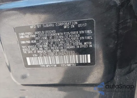 2018 Subaru Forester 2.5I Touring z USA, uszkodzony, nr VIN JF2SJAWC4JH452132